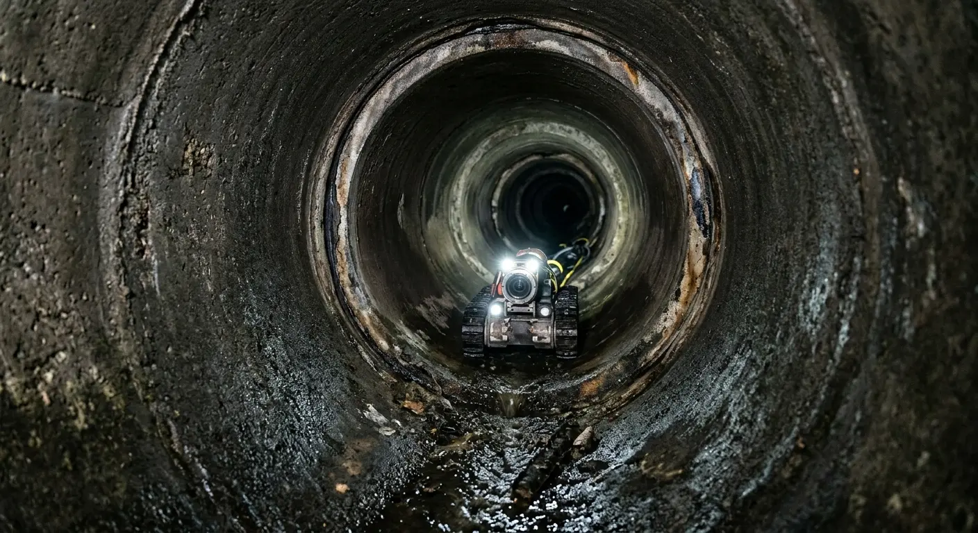 Robotic sewer camera inspecting pipe interior for Drain Snake Service in New London